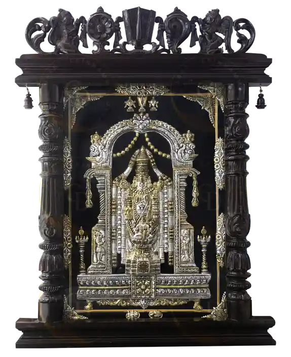 Silver Balaji in rosewood temple frame
